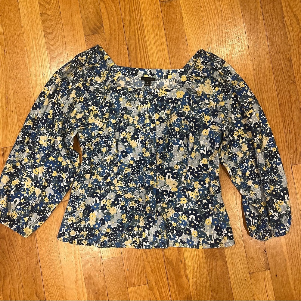 Ann Taylor Floral Blouse - Size Medium - Blue Yellow
